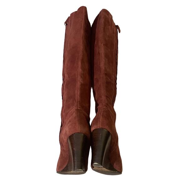 Cole Haan Suede Burgundy Side Zipper Calf Wedge Boot Women Sz 5 - Picture 6 of 12
